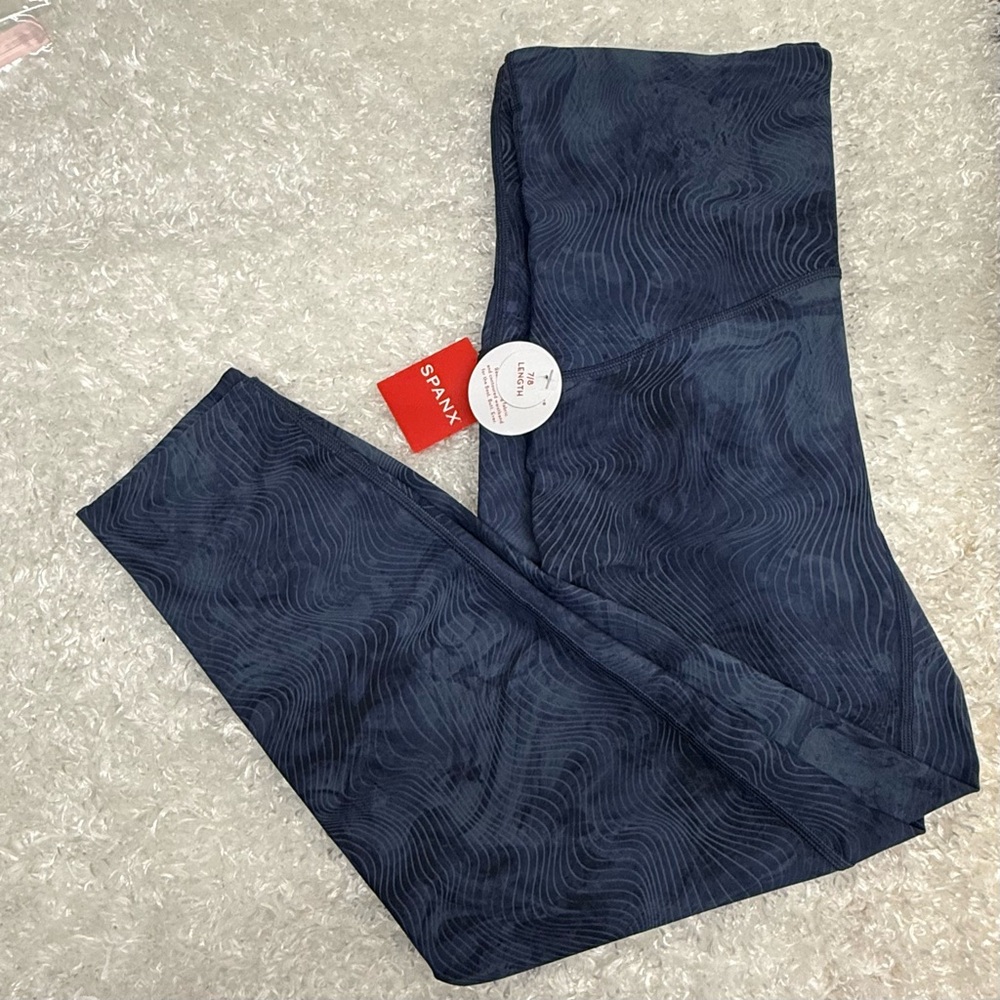 SPANX Blue Wave-Pattern Leggings NEW WITH TAGS